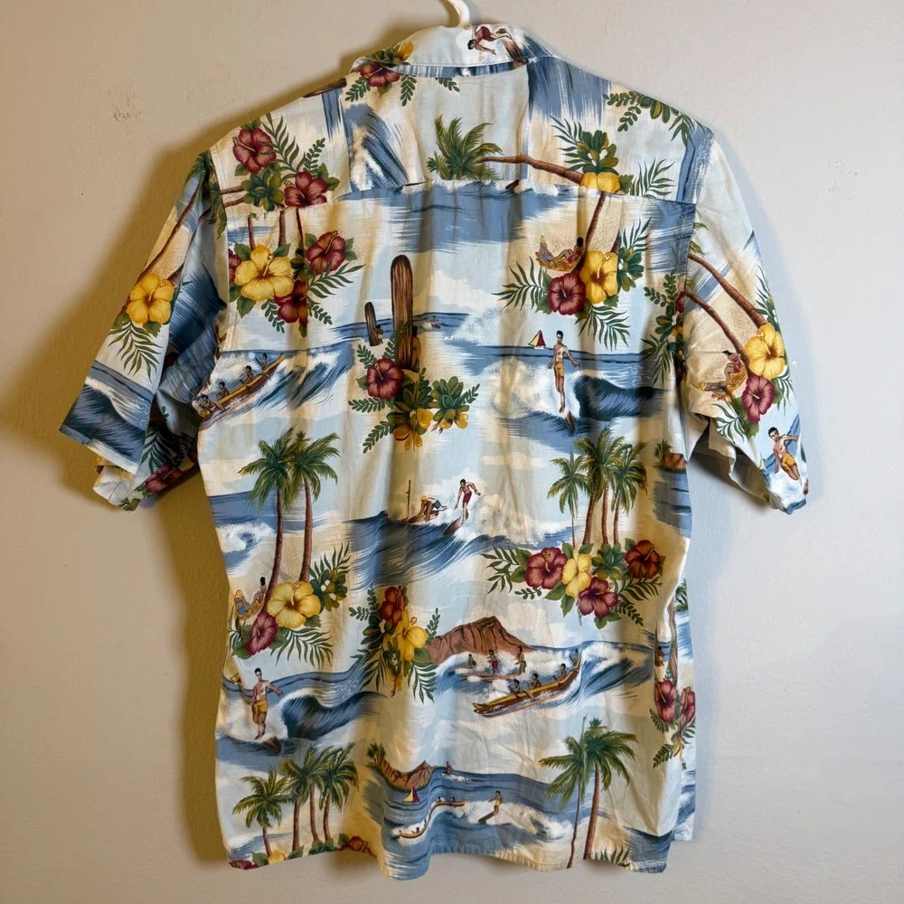 Reyn Spooner Phil Edwards Hawaiian Shirt Mens Small Blue‎ Scenic Surf Cotton S